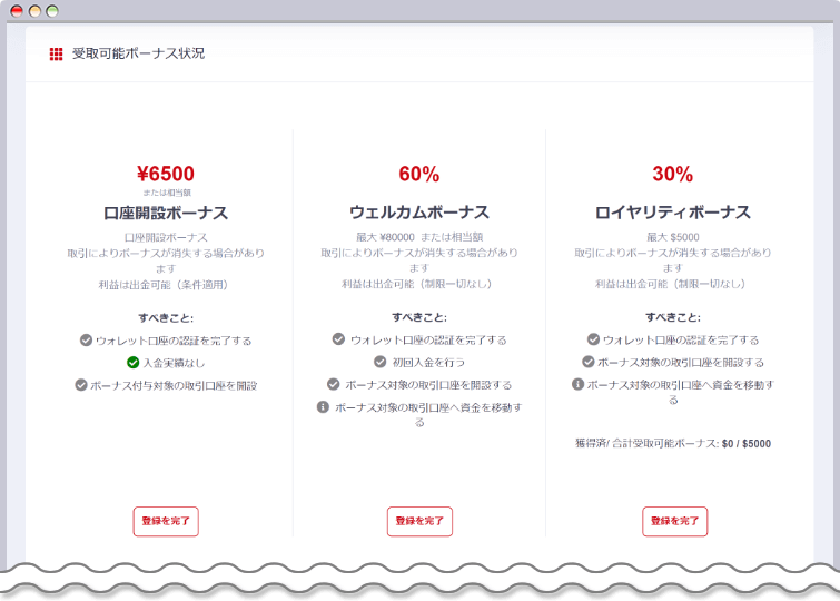 受取可能ボーナス画面